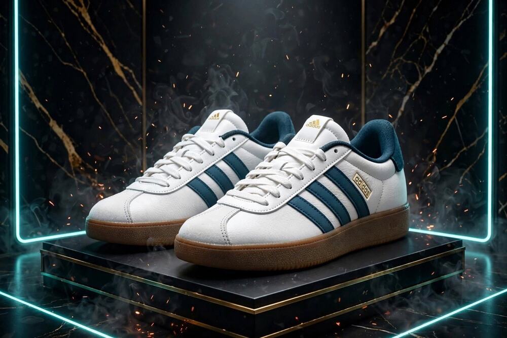 Size 9 - Adidas VL Court 3.0 JR8635 Cloud White Legend Ink Teal Gum Gold Samba
